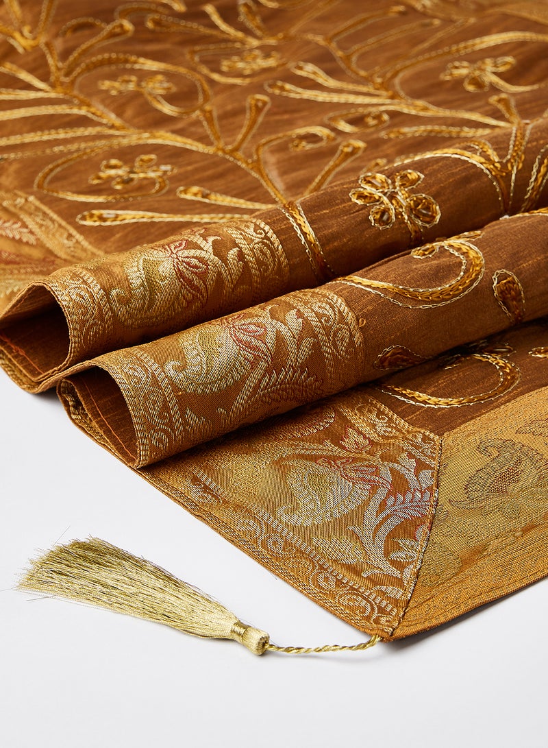 Ikras 4-Piece Embroidered Runner With Placemat And Tissue Box Set Yellow 50x100cm - Image 4