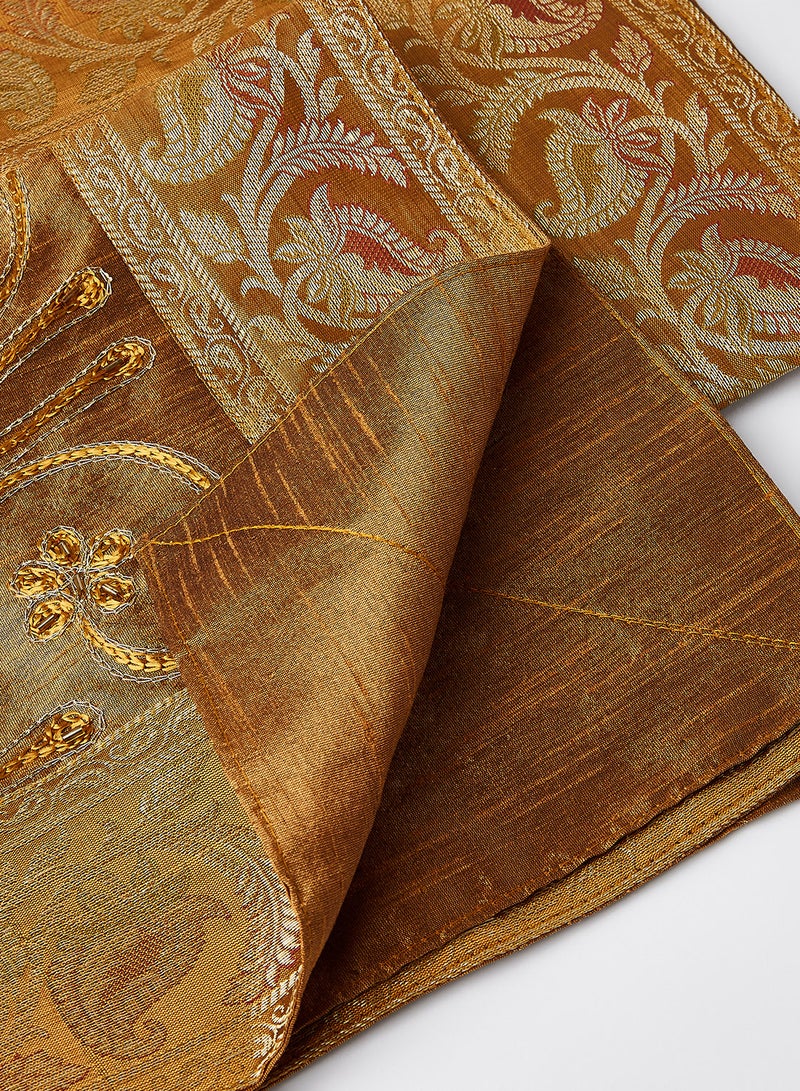 Ikras 4-Piece Embroidered Runner With Placemat And Tissue Box Set Yellow 50x100cm - Image 2
