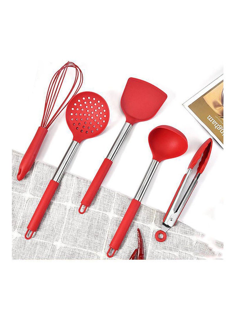5-Pieces Non-Stick Silicone Heat-Resistant Kitchen Utensil Set Red 30x8x10cm - Image 2