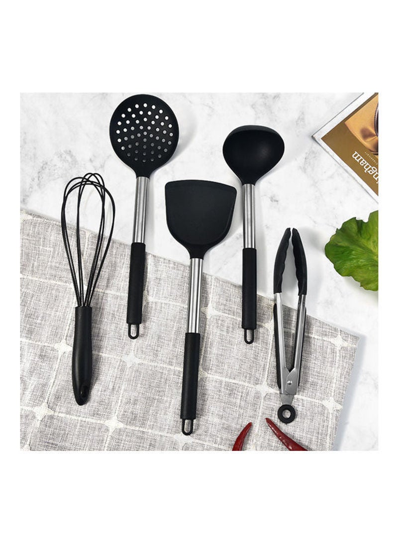 5-Pieces Non-Stick Silicone Heat-Resistant Kitchen Utensil Set Black 30x8x10cm - Image 3