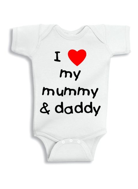 I Love Mummy & Daddy Printed Onesie White/Black/Red