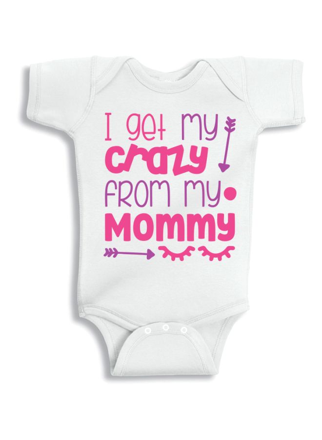 Twinkle Hands I Get My Crazy From My Mommy Printed Onesie White/Pink - Image 1
