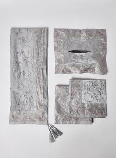 4-Piece Embroidered Runner With Placemat And Tissue Box Set Grey 50x100cm