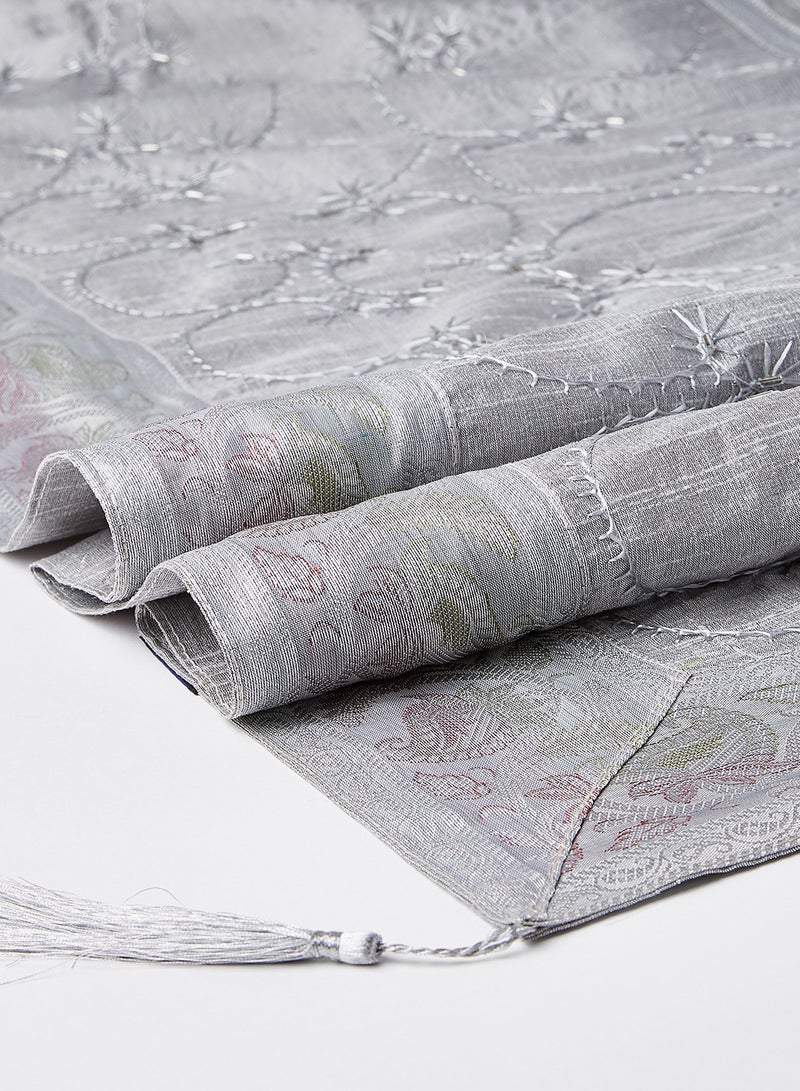 Ikras - 4-Piece Embroidered Runner With Placemat And Tissue Box Set Grey 50x100cm - Image 1