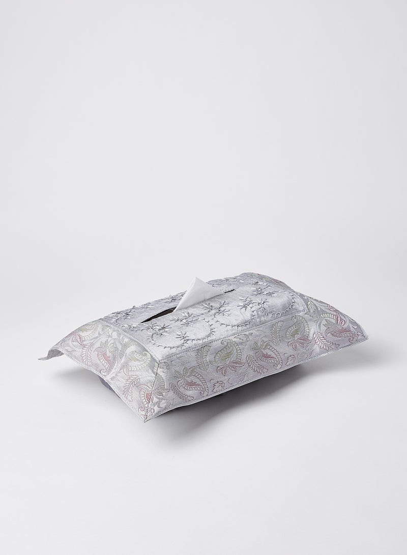 Ikras - 4-Piece Embroidered Runner With Placemat And Tissue Box Set Grey 50x100cm - Image 1