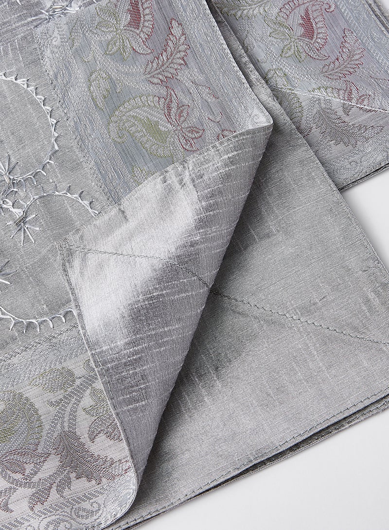 Ikras - 4-Piece Embroidered Runner With Placemat And Tissue Box Set Grey 50x100cm - Image 1