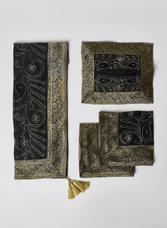 Ikras 4-Piece Embroidered Runner With Placemat And Tissue Box Set Black 100x50cm  - Image 1
