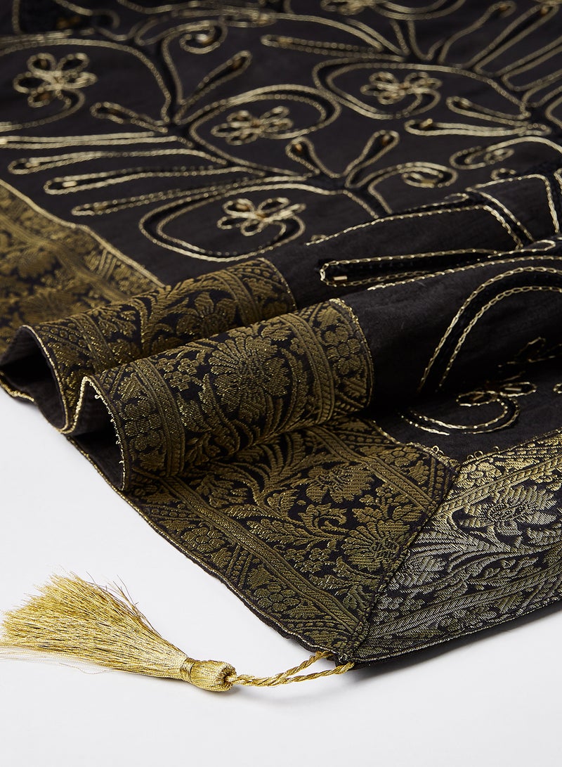 Ikras - 4-Piece Embroidered Runner With Placemat And Tissue Box Set Black 100x50cm - Image 1