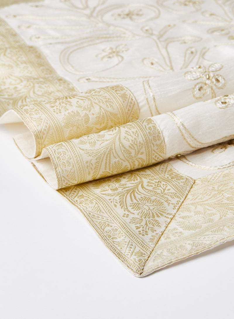 Ikras 5-Piece Embroidered Placemat and Table Runner Set White/Beige - Image 3