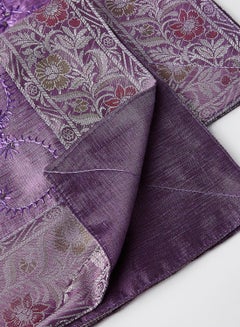 Ikras 4-Piece Embroidered Runner With Placemat And Tissue Box Set Purple 50x100cm  - Image 2