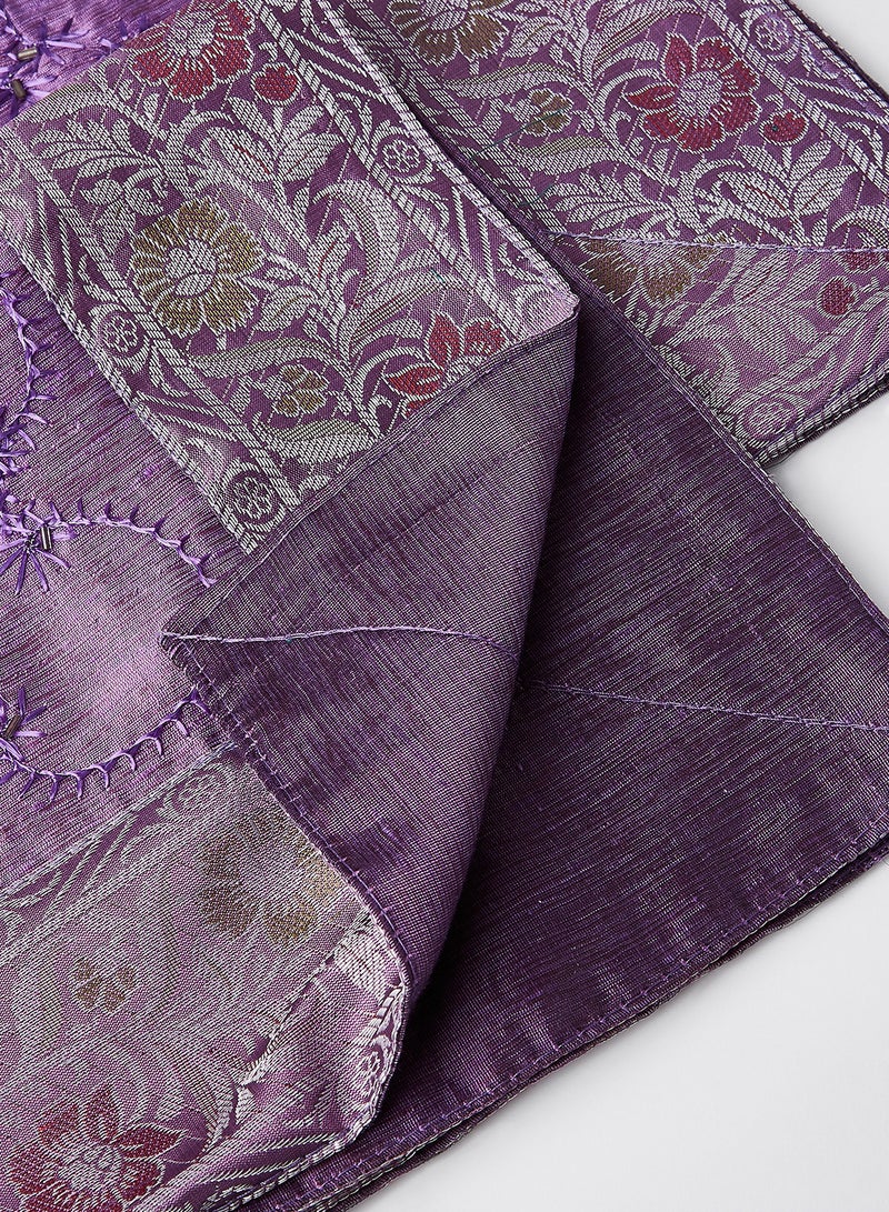 Ikras - 4-Piece Embroidered Runner With Placemat And Tissue Box Set Purple 50x100cm - Image 1