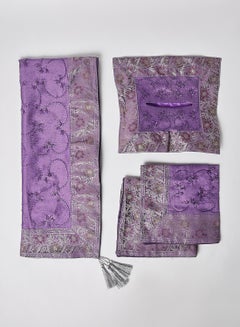 Ikras 4-Piece Embroidered Runner With Placemat And Tissue Box Set Purple 50x100cm  - Image 1