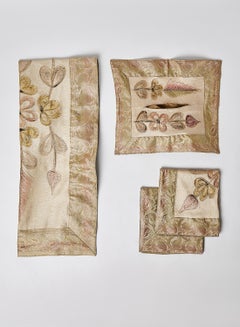 Ikras 4-Piece Embroidered Runner With Placemat And Tissue Box Set Light Beige 100x50cm  - Image 1