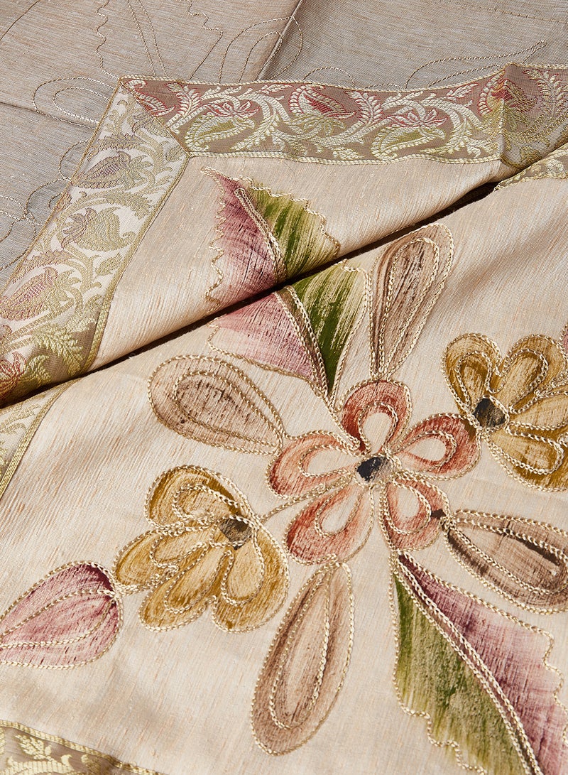 Ikras 4-Piece Embroidered Runner With Placemat And Tissue Box Set Light Beige 100x50cm  - Image 2