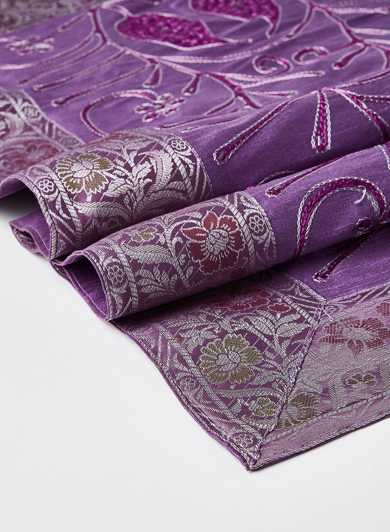 Ikras 5-Piece Embroidered Placemat and Table Runner Set Purple - Image 3