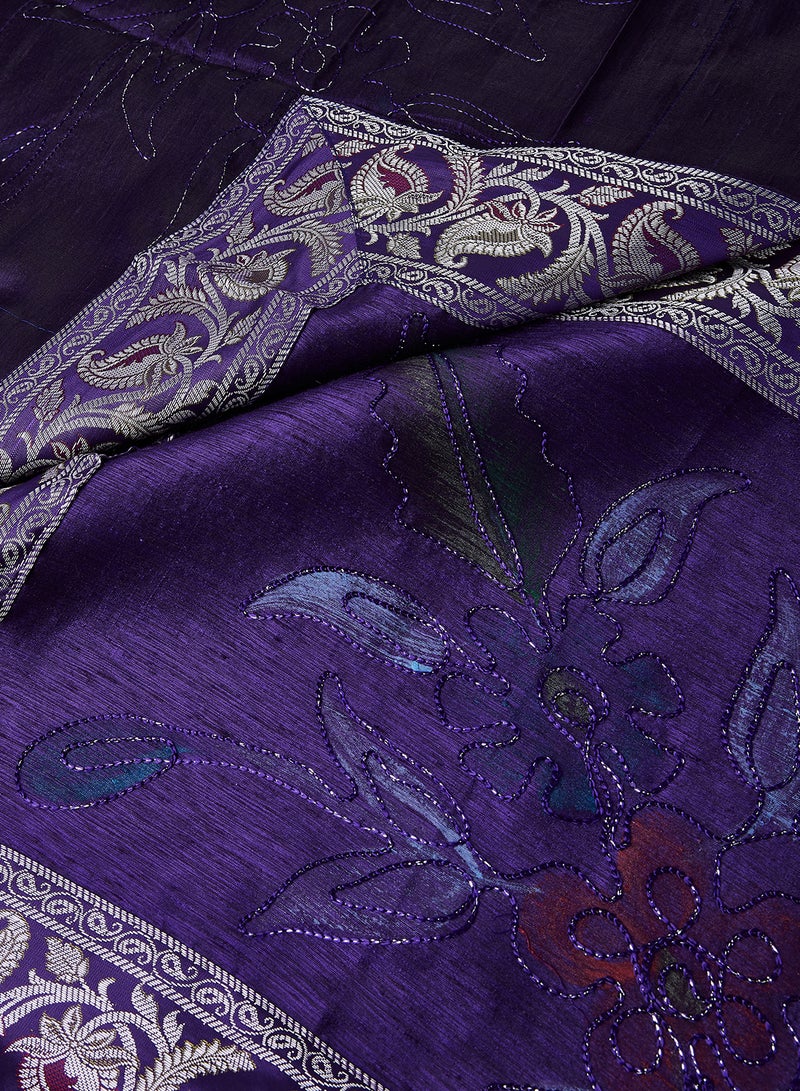 Ikras 4-Piece Embroidered Runner With Placemat And Tissue Box Set Dark Purple 100x50cm - Image 2