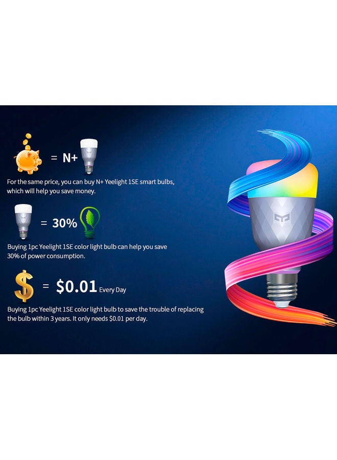 Yeelight - AC100-240V 6W RGBW Intelligent LEDs Light Bulb Multicolour 13.5 x 6.5 x 6.5centimeter - Image 1