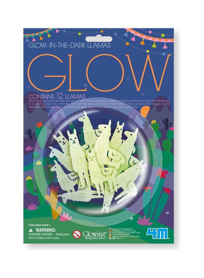 12-Piece Glow In The Dark Llama Shaped Wall Stickers Playset
