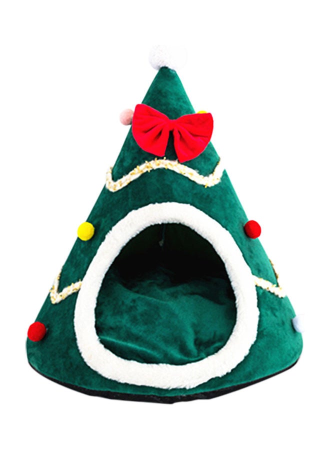 سرير محمول من القطيفة بتصميم قبعة للحيوانات الأليفة أخضر - Image 1
