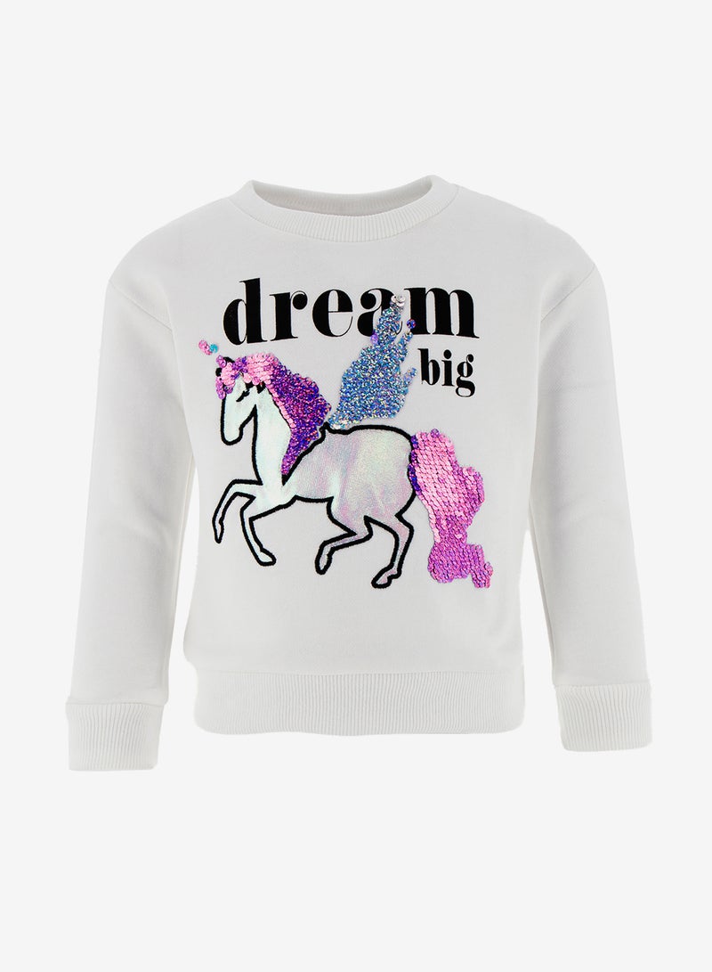 R&B - Printed Long Sleeves Casual Cotton Sweatshirt Ivory - Image 1