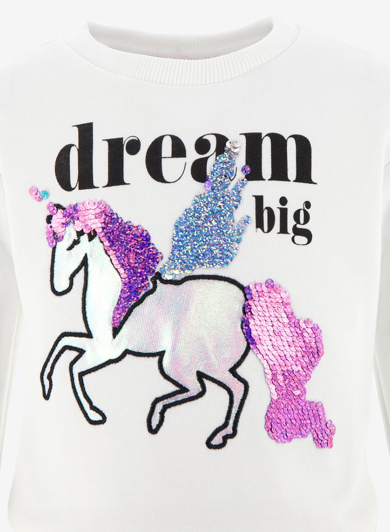 R&B - Printed Long Sleeves Casual Cotton Sweatshirt Ivory - Image 1