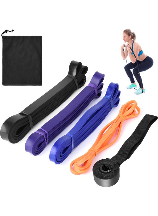 Generic Piece Of 4 Resistance Loop Band With Door Anchor And Carry Bag Orange , Blue ,Purple ,Black 30.00*8.00*25.00cm - Image 1