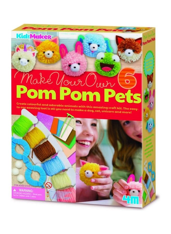 4m KidzMaker Make Your Pom Pom Pets Craft Kit 21 x 28 x 6cm - Image 1