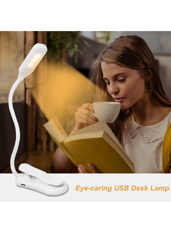 مصباح مكتبي مناسب للقراءة لا يؤذي العين قابل للشحن ومزود بمشبك أبيض 12*6*8سم - Image 5
