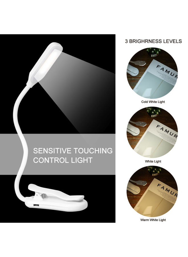 مصباح مكتبي مناسب للقراءة لا يؤذي العين قابل للشحن ومزود بمشبك أبيض 12*6*8سم - Image 3