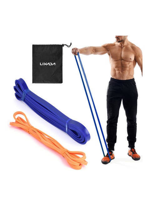 2-Piece Resistance Loop Band With Carry Bag Orange And Blue 30.00*3.00*15.00cm