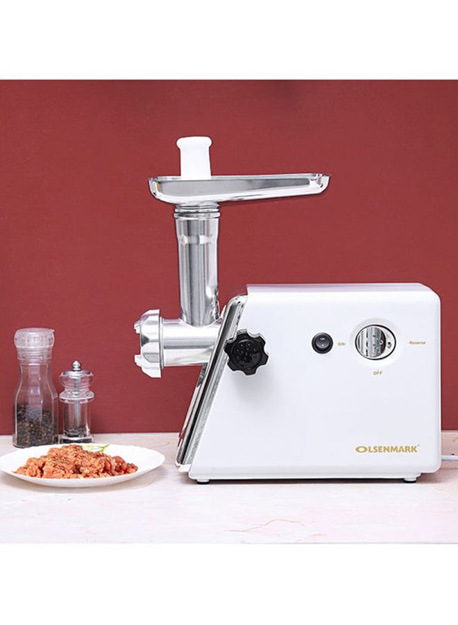 Meat Grinder with Stainless Steel Blades, Powerful Copper Motor, Reverse Function, Sausage, Kubbe & Food Pusher Attachments- Perfect for Grinding Ground Meat for Burgers, Sausages, Meatballs, and More 800 W OMMG2110 White/Silver - v1607612956/N23966398A_5