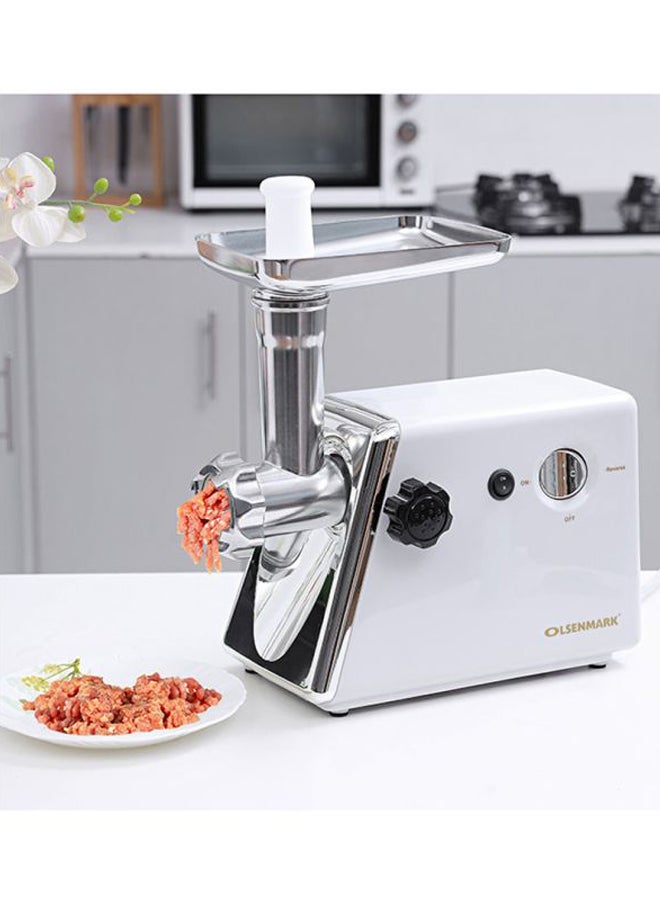 Meat Grinder with Stainless Steel Blades, Powerful Copper Motor, Reverse Function, Sausage, Kubbe & Food Pusher Attachments- Perfect for Grinding Ground Meat for Burgers, Sausages, Meatballs, and More 800 W OMMG2110 White/Silver - v1607612956/N23966398A_6