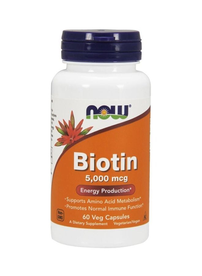 Now Foods Biotin 5,000 Mcg - 60 Veg Capsules  - Image 1