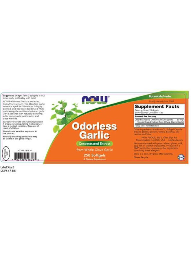 Now Foods - Odorless Garlic Dietary Supplement - 250 Capsules - Image 1