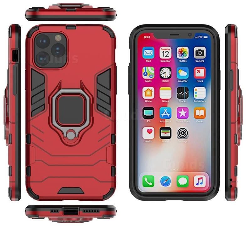 Iron Man Hard Plastic Back Cover With Stand Car Holder And Finger Metal Ring For Iphone 11 Pro Max Red/Grey  - Image 2