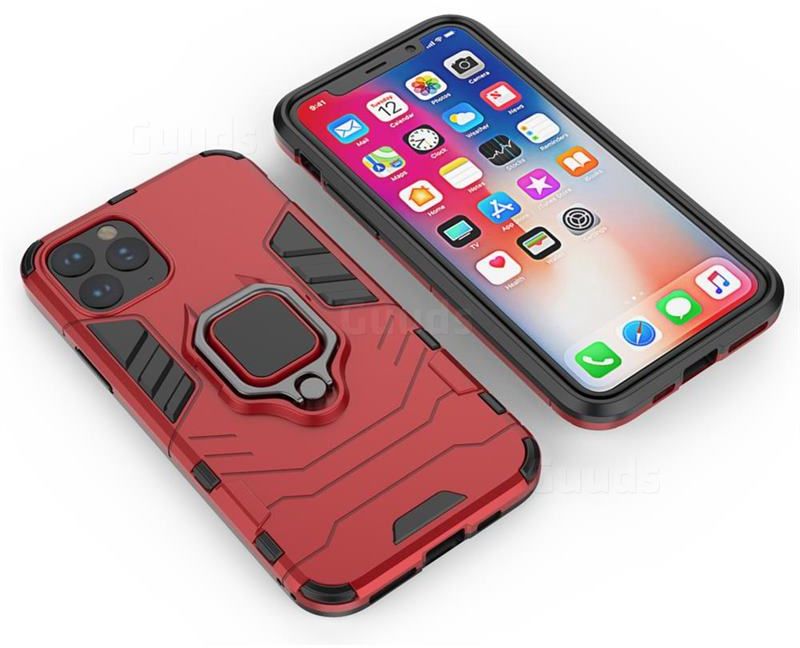 Iron Man Hard Plastic Back Cover With Stand Car Holder And Finger Metal Ring For Iphone 11 Pro Max Red/Grey  - Image 3