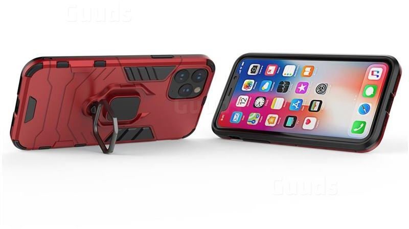 Iron Man Hard Plastic Back Cover With Stand Car Holder And Finger Metal Ring For Iphone 11 Pro Max Red/Grey  - Image 4