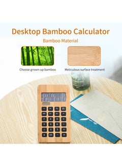 Generic Desktop Bamboo Calculator Solar Energy & Button Battery Dual Powered Brown  - Image 4