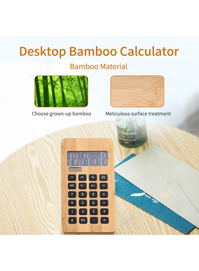 Generic Desktop Bamboo Calculator Solar Energy & Button Battery Dual Powered Brown  - Image 4