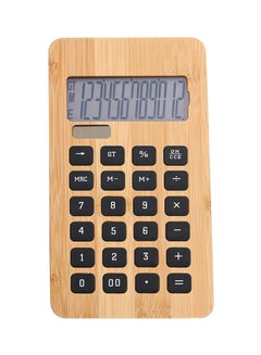Generic Desktop Bamboo Calculator Solar Energy & Button Battery Dual Powered Brown  - Image 1