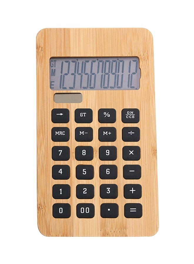 Generic Desktop Bamboo Calculator Solar Energy & Button Battery Dual Powered Brown  - Image 1