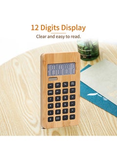 Generic Desktop Bamboo Calculator Solar Energy & Button Battery Dual Powered Brown  - Image 5