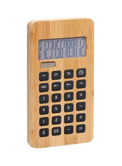 Generic Desktop Bamboo Calculator Solar Energy & Button Battery Dual Powered Brown  - Image 2
