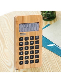 Generic Desktop Bamboo Calculator Solar Energy & Button Battery Dual Powered Brown  - Image 3