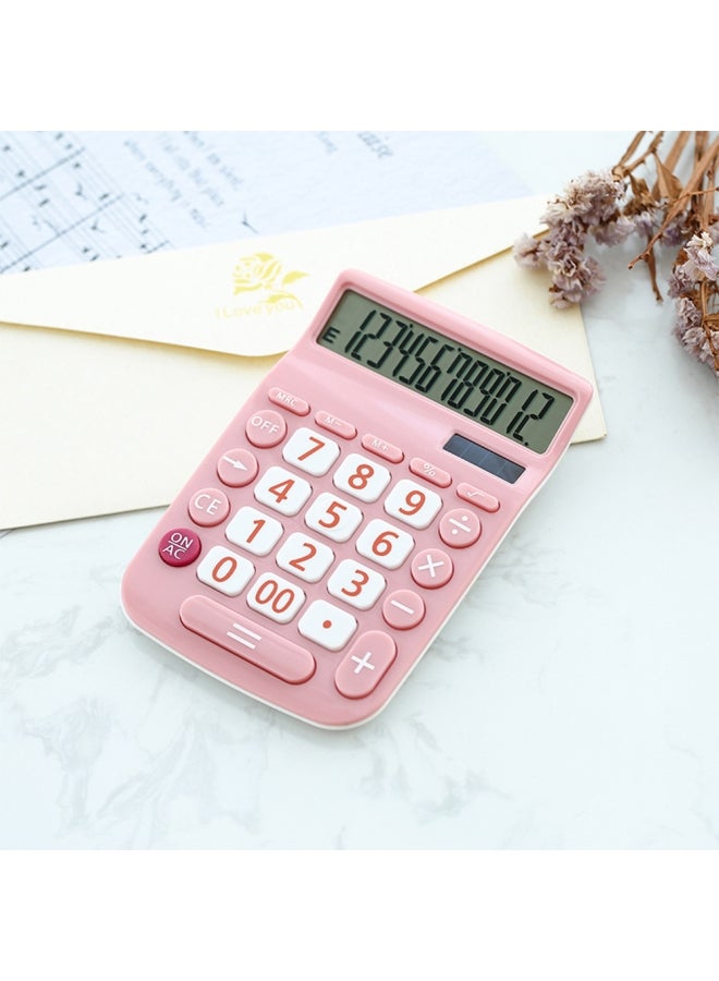 Generic Portable Solar Calculator 12 Digits Large LCD Display Pink  - Image 2