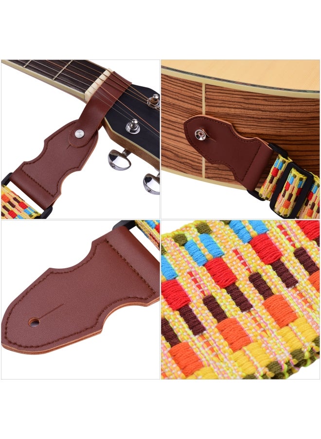 Generic Adjustable Guitar Strap Polyester Cotton Rainbow Woven Shoulder Belt  - Image 5