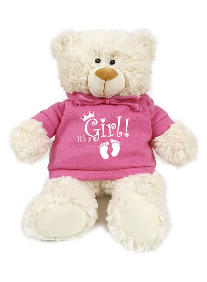 Caravaan - Cuddly Cream Bear With Pink Hoodie 38cm - Image 1