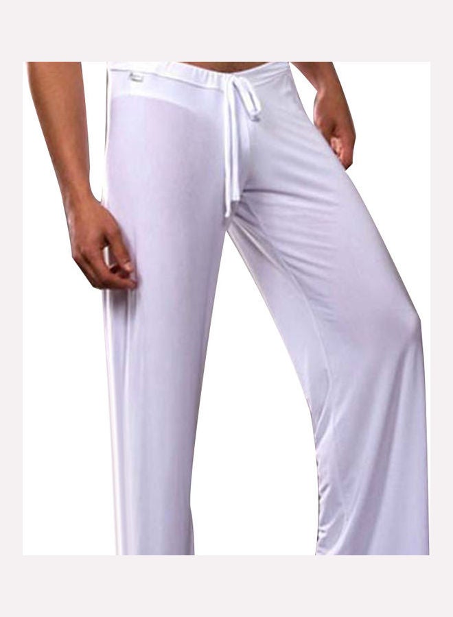 Solid Drawstring Homewear Yoga Pants White  - Image 1