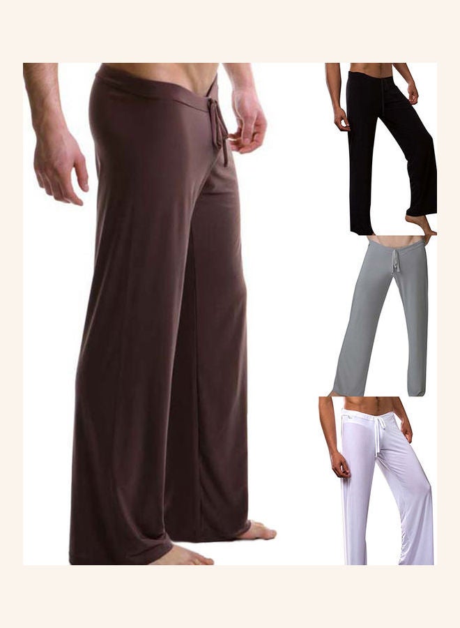 Solid Drawstring Homewear Yoga Pants White  - Image 3
