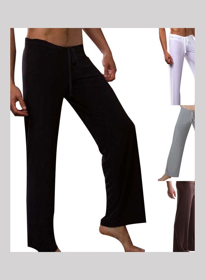 Solid Drawstring Homewear Yoga Pants White  - Image 4